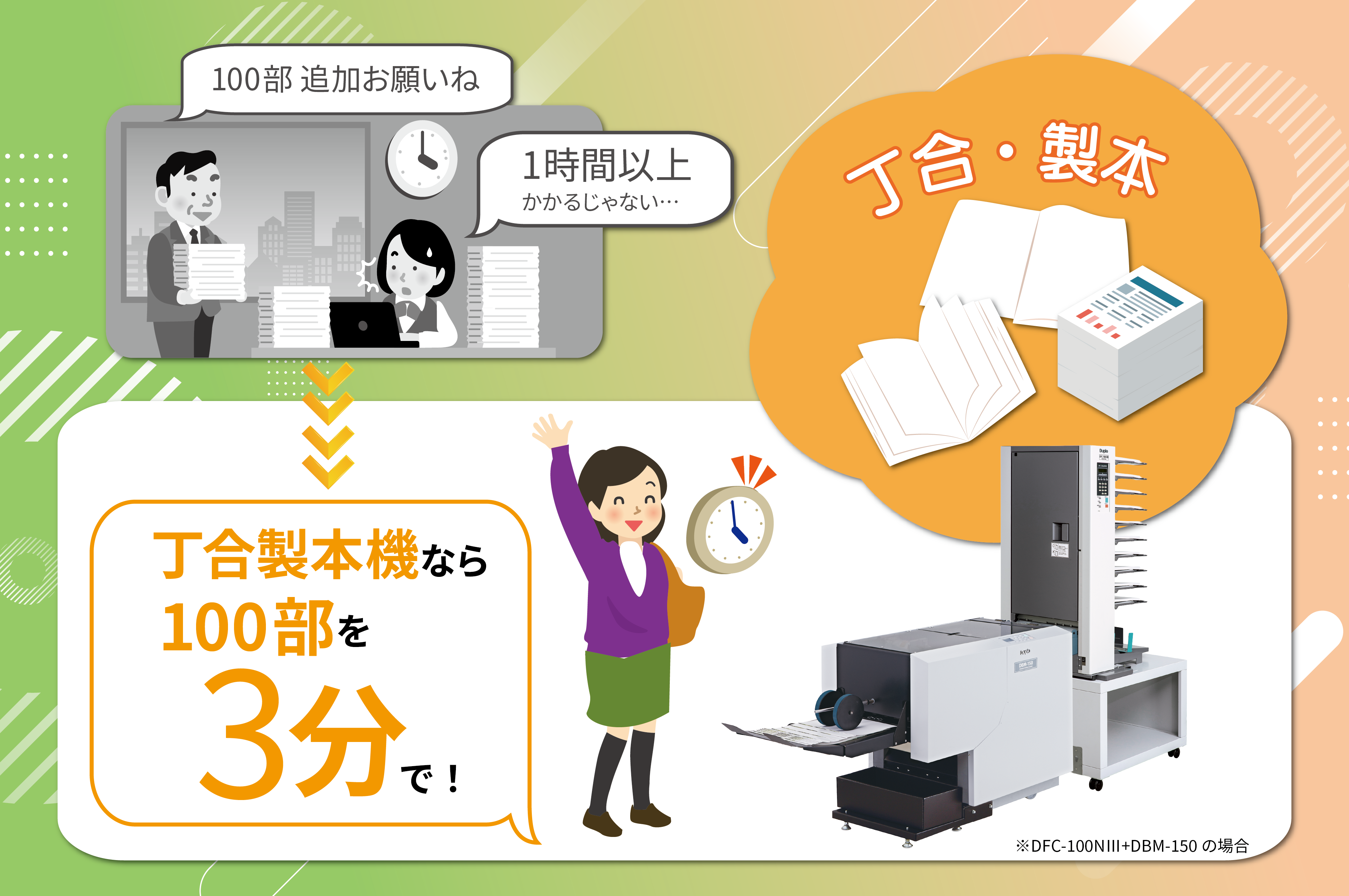 丁合製本機なら100部を3分で！