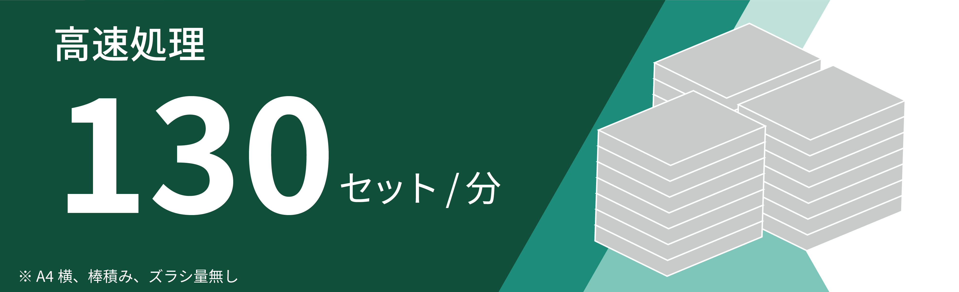 高速処理130セット/分 ※A4横、棒積み、ズラシ量無し